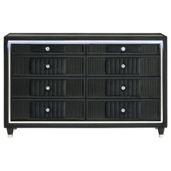 Ravenne Black 8-drawer Velvet Upholstered LED Dresser Cabinet - Ornate Home