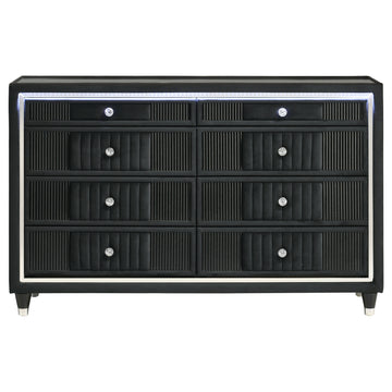 Ravenne Black 8-drawer Velvet Upholstered LED Dresser Cabinet - Ornate Home
