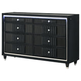 Ravenne Black 8-drawer Velvet Upholstered LED Dresser Cabinet - Ornate Home