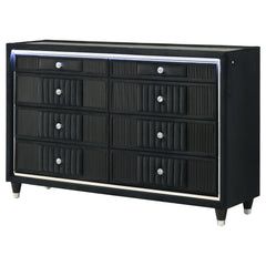 Ravenne Black 8-drawer Velvet Upholstered LED Dresser Cabinet - Ornate Home