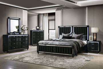 Ravenne Black 8-drawer Velvet Upholstered LED Dresser Cabinet - Ornate Home