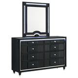 Ravenne Black 8-drawer Velvet Upholstered LED Dresser and Mirror - Ornate Home