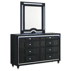 Ravenne Black 8-drawer Velvet Upholstered LED Dresser and Mirror - Ornate Home