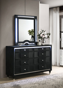 Ravenne Black 8-drawer Velvet Upholstered LED Dresser and Mirror - Ornate Home