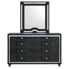 Ravenne Black 8-drawer Velvet Upholstered LED Dresser and Mirror - Ornate Home