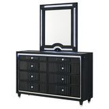 Ravenne Black 8-drawer Velvet Upholstered LED Dresser and Mirror - Ornate Home
