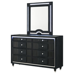 Ravenne Black 8-drawer Velvet Upholstered LED Dresser and Mirror - Ornate Home