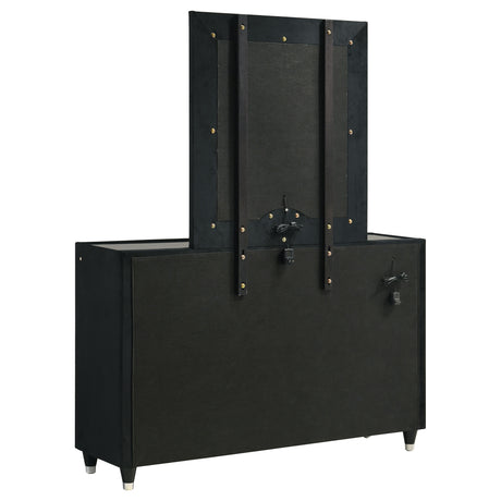 Ravenne Black 8-drawer Velvet Upholstered LED Dresser and Mirror - Ornate Home