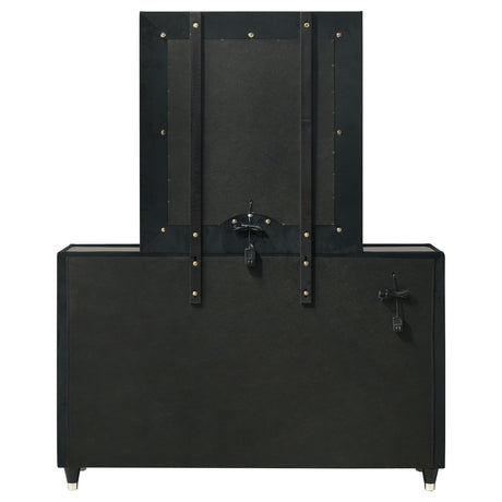 Ravenne Black 8-drawer Velvet Upholstered LED Dresser and Mirror - Ornate Home