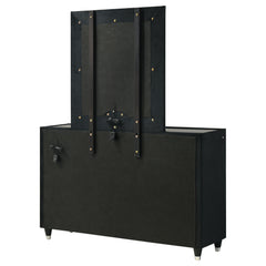 Ravenne Black 8-drawer Velvet Upholstered LED Dresser and Mirror - Ornate Home