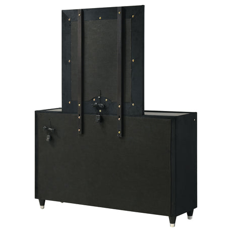 Ravenne Black 8-drawer Velvet Upholstered LED Dresser and Mirror - Ornate Home