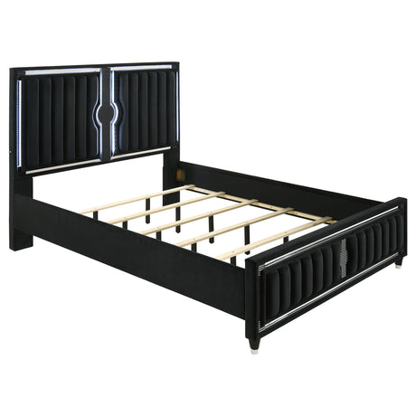 Ravenne Black Velvet Upholstered California King LED Panel Bed - Ornate Home