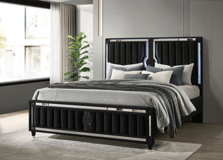 Ravenne Black Velvet Upholstered California King LED Panel Bed - Ornate Home