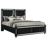 Ravenne Black Velvet Upholstered California King LED Panel Bed - Ornate Home
