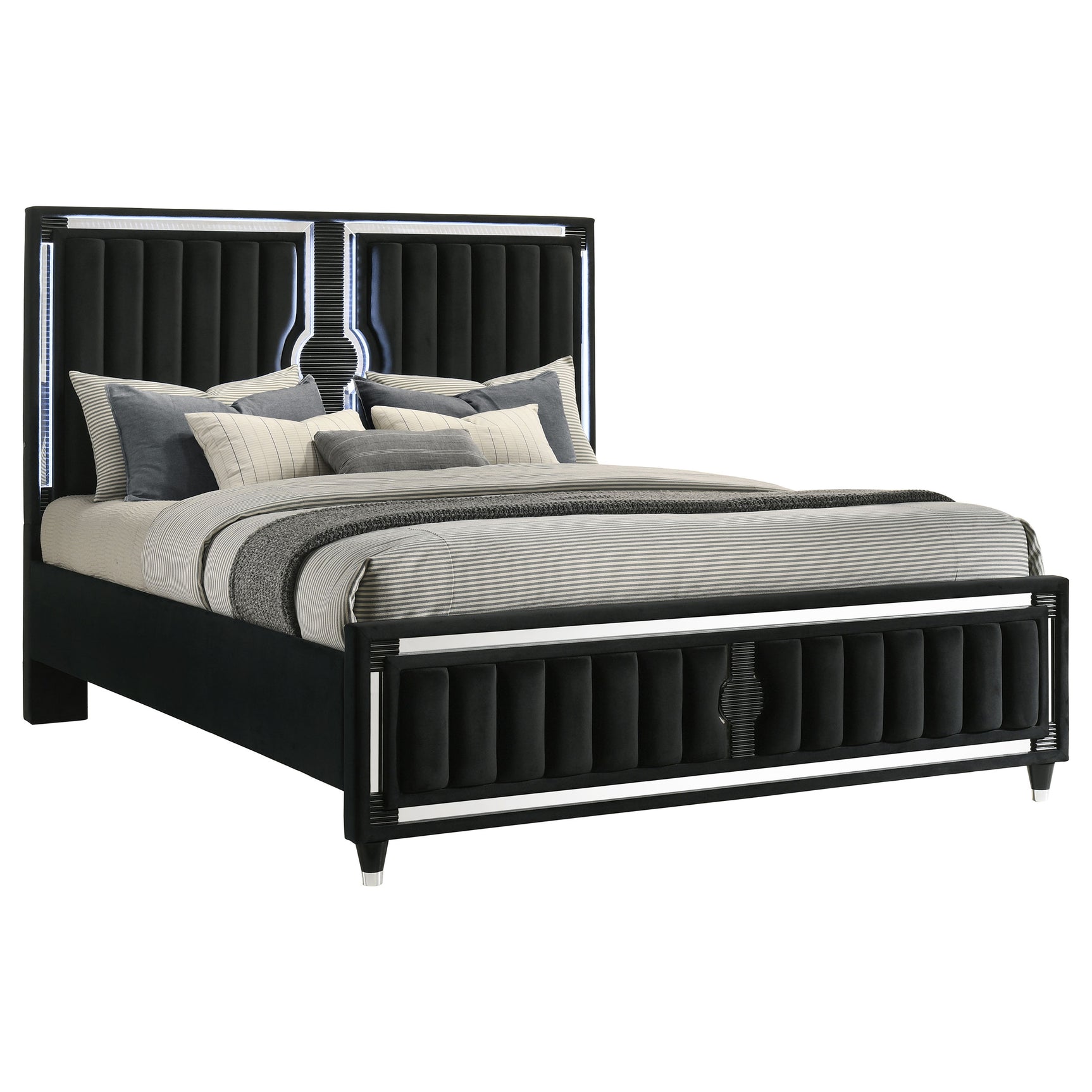 Ravenne Black Velvet Upholstered California King LED Panel Bed - Ornate Home