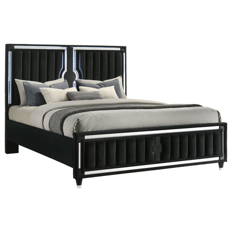 Ravenne Black Velvet Upholstered California King LED Panel Bed - Ornate Home