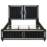 Ravenne Black Velvet Upholstered California King LED Panel Bed - Ornate Home