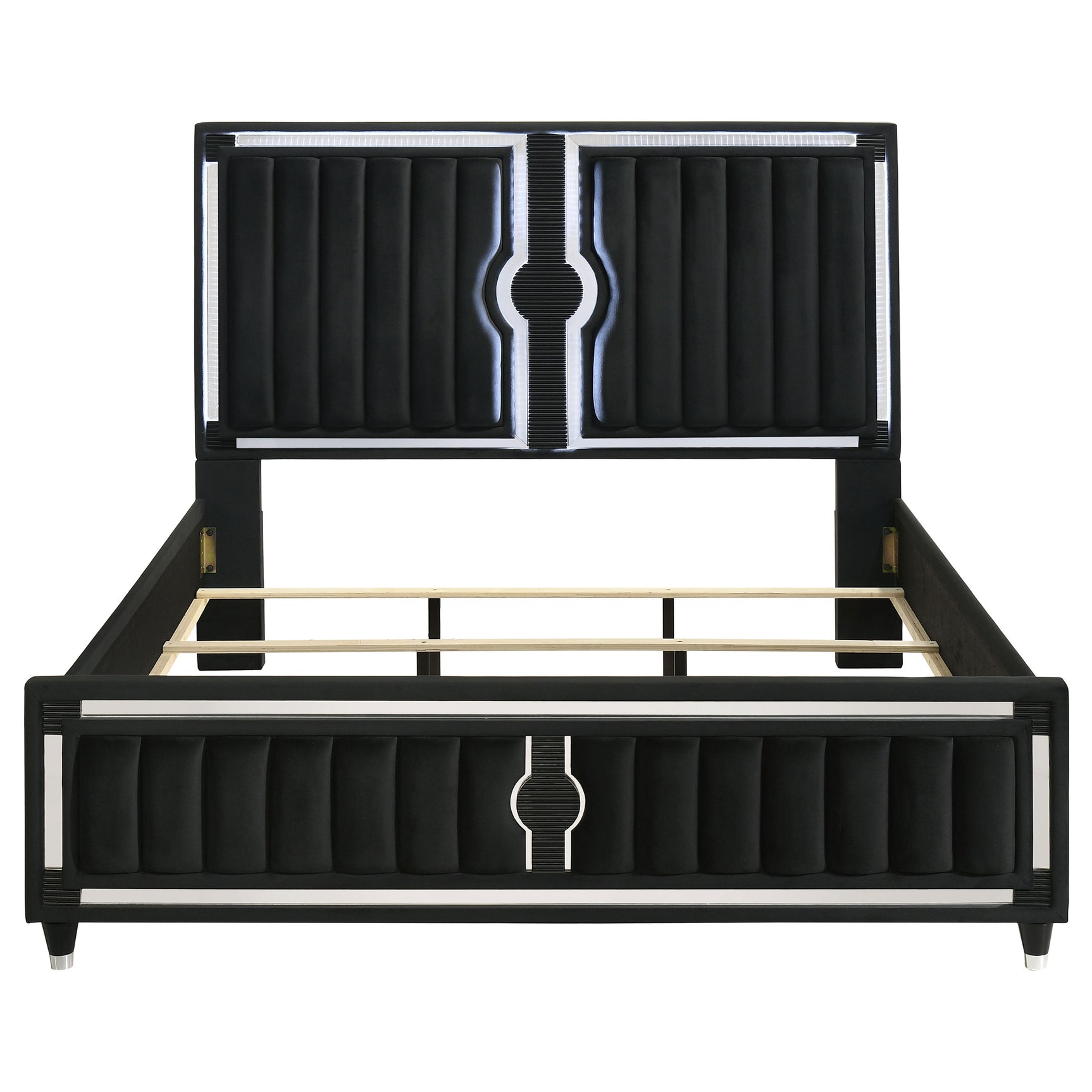 Ravenne Black Velvet Upholstered California King LED Panel Bed - Ornate Home
