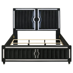 Ravenne Black Velvet Upholstered California King LED Panel Bed - Ornate Home