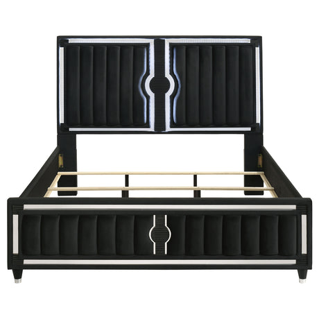 Ravenne Black Velvet Upholstered California King LED Panel Bed - Ornate Home