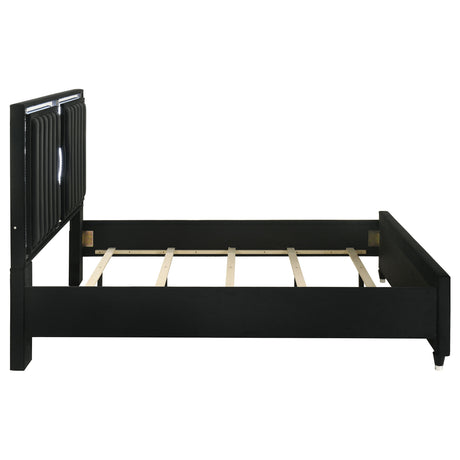 Ravenne Black Velvet Upholstered California King LED Panel Bed - Ornate Home