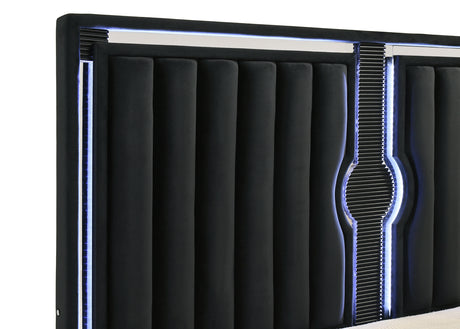 Ravenne Black Velvet Upholstered California King LED Panel Bed - Ornate Home