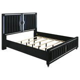 Ravenne Black Velvet Upholstered Eastern King LED Panel Bed - Ornate Home
