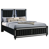 Ravenne Black Velvet Upholstered Eastern King LED Panel Bed - Ornate Home