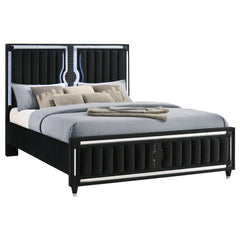 Ravenne Black Velvet Upholstered Eastern King LED Panel Bed - Ornate Home