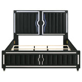 Ravenne Black Velvet Upholstered Eastern King LED Panel Bed - Ornate Home