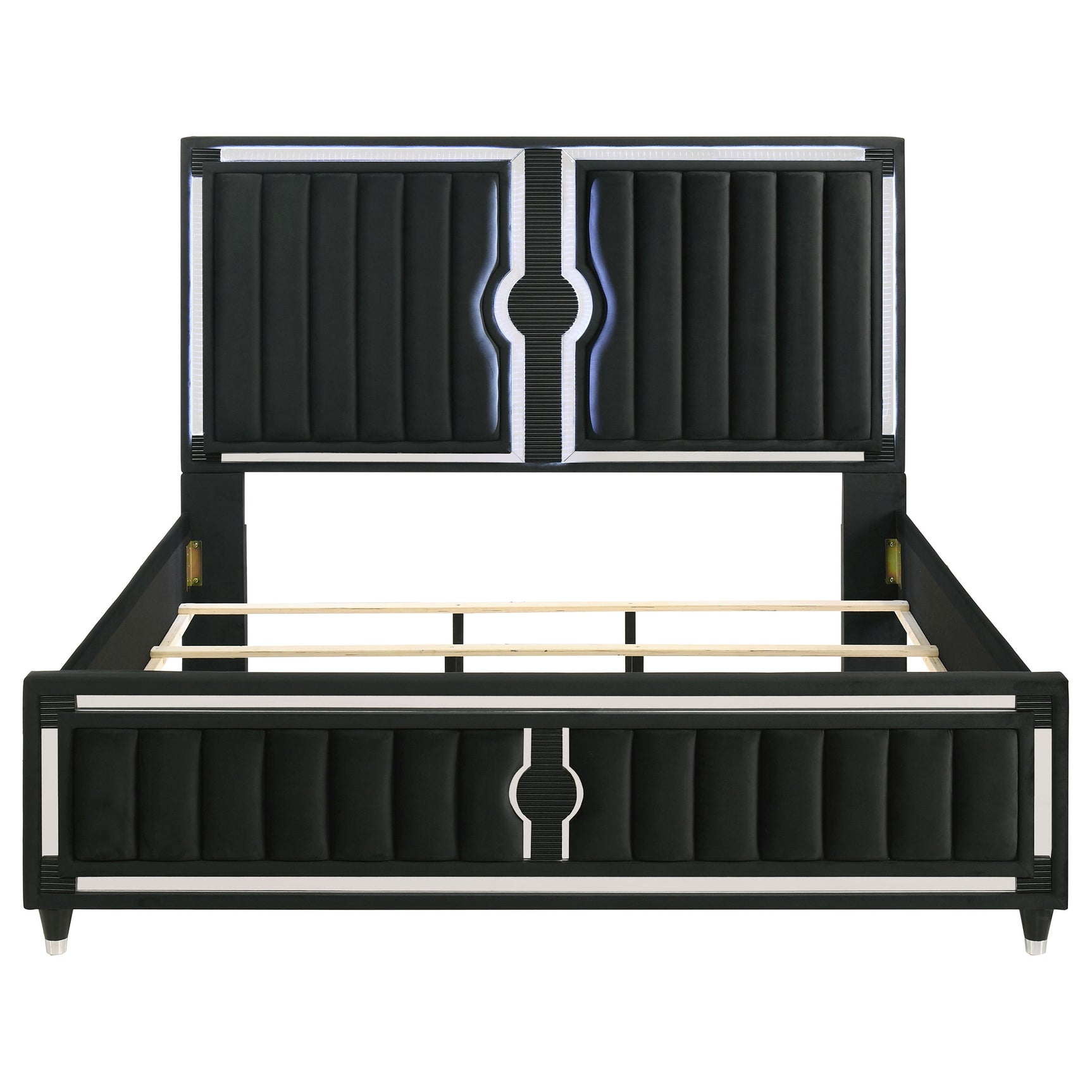 Ravenne Black Velvet Upholstered Eastern King LED Panel Bed - Ornate Home