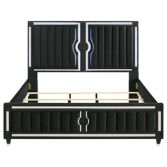 Ravenne Black Velvet Upholstered Eastern King LED Panel Bed - Ornate Home