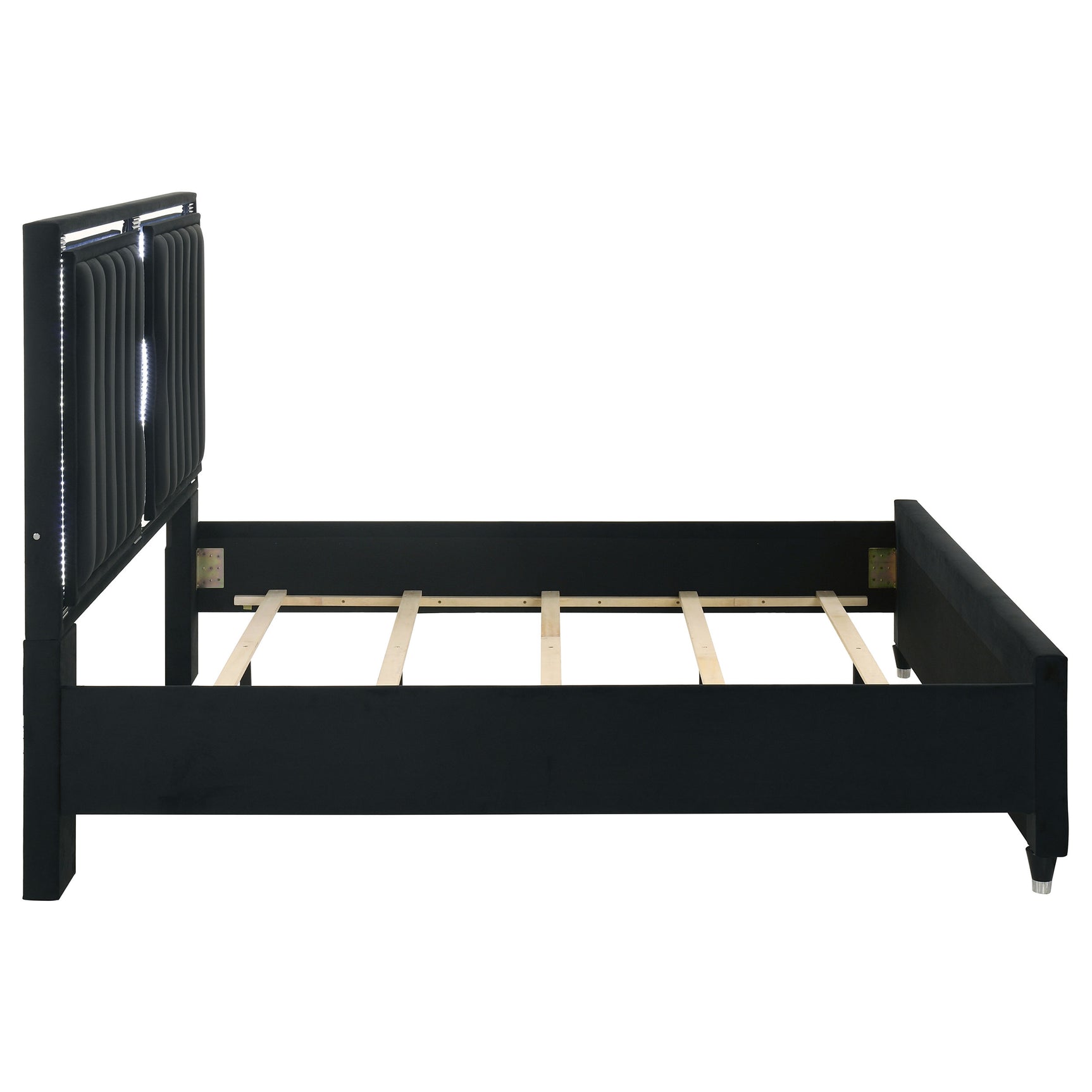 Ravenne Black Velvet Upholstered Eastern King LED Panel Bed - Ornate Home