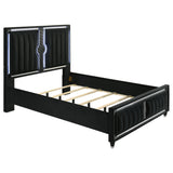 Ravenne Black Velvet Upholstered Queen LED Panel Bed - Ornate Home