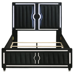 Ravenne Black Velvet Upholstered Queen LED Panel Bed - Ornate Home