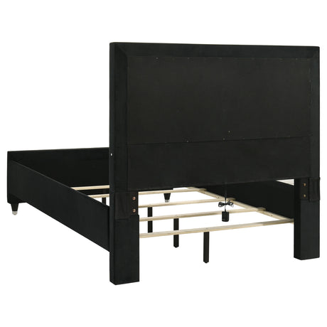 Ravenne Black Velvet Upholstered Queen LED Panel Bed - Ornate Home