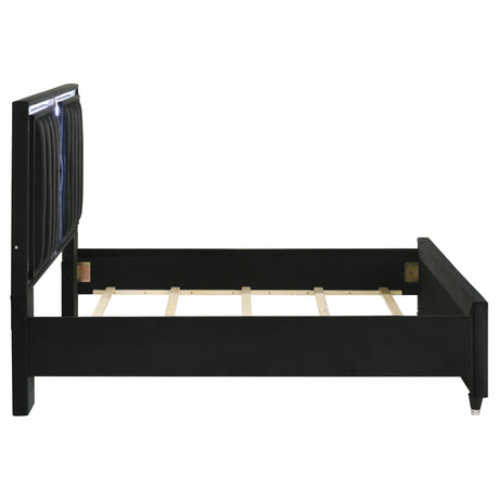 Ravenne Black Velvet Upholstered Queen LED Panel Bed - Ornate Home