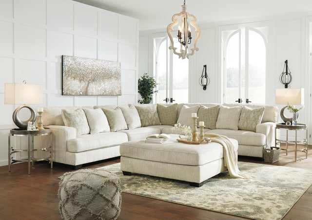 Rawcliffe Parchment 3-Piece Sectional with Ottoman - Ornate Home