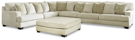 Rawcliffe Parchment 4-Piece Sectional with Ottoman - Ornate Home