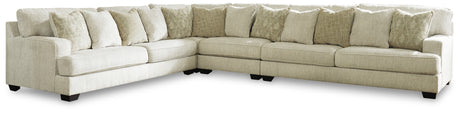 Rawcliffe Parchment 4-Piece Sectional with Ottoman - Ornate Home
