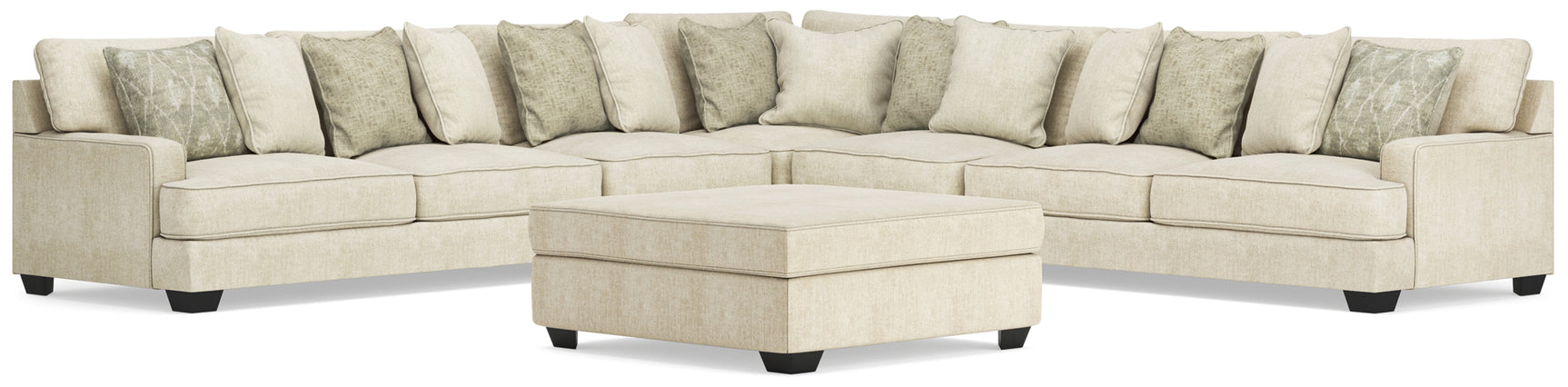 Rawcliffe Parchment 5-Piece Sectional and Oversized Ottoman - Ornate Home