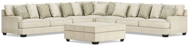 Rawcliffe Parchment 5-Piece Sectional and Oversized Ottoman - Ornate Home