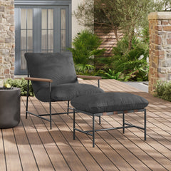 Raya Charcoal Outdoor Patio Boucle Lounge Chair and Ottoman - Ornate Home