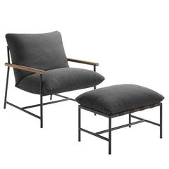 Raya Charcoal Outdoor Patio Boucle Lounge Chair and Ottoman - Ornate Home