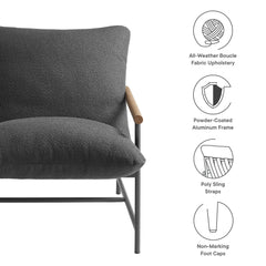 Raya Charcoal Outdoor Patio Boucle Sling Lounge Chair - Ornate Home