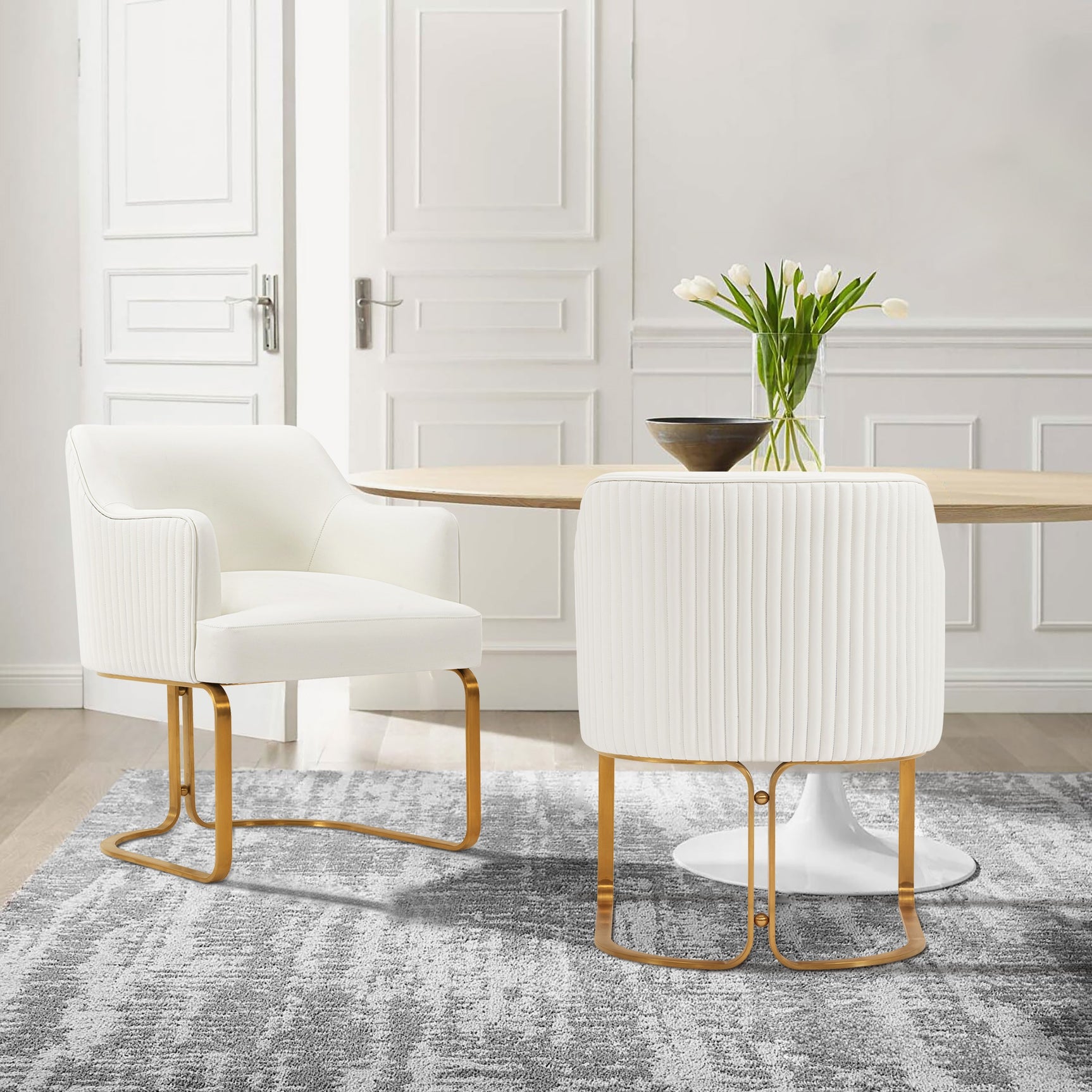 Raya Dining Armchair in Cream (set of 2) - Ornate Home