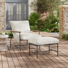 Raya Ivory Outdoor Patio Boucle Lounge Chair and Ottoman - Ornate Home