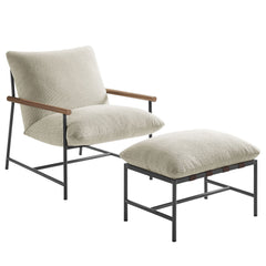 Raya Ivory Outdoor Patio Boucle Lounge Chair and Ottoman - Ornate Home