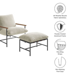 Raya Ivory Outdoor Patio Boucle Lounge Chair and Ottoman - Ornate Home