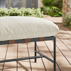 Raya Ivory Outdoor Patio Boucle Ottoman - Ornate Home
